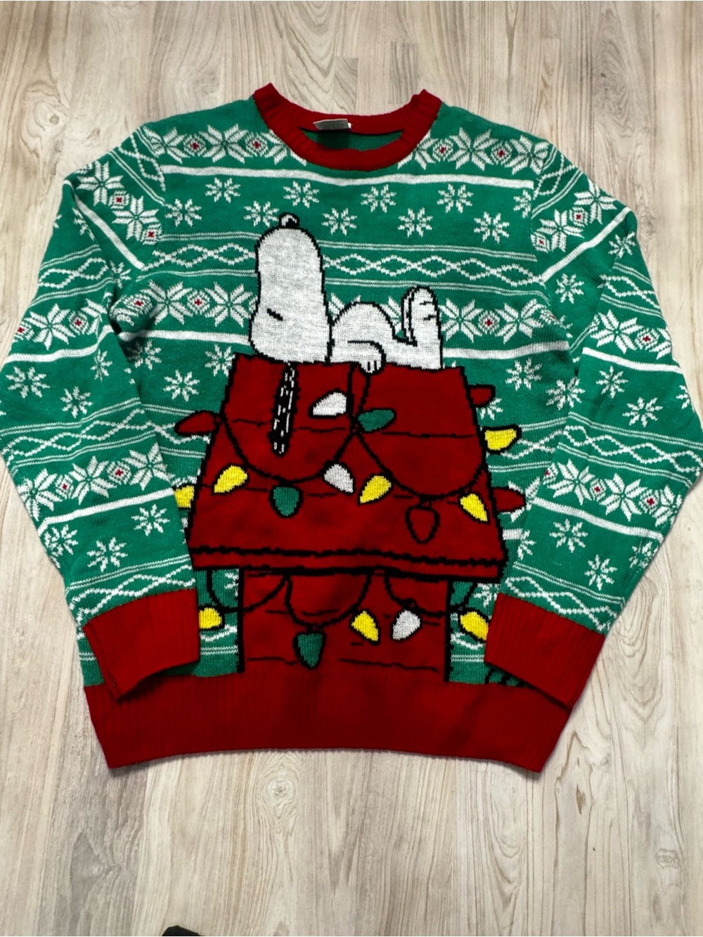 Peanuts Green & Red Snoopy Holiday Crewneck Sweater